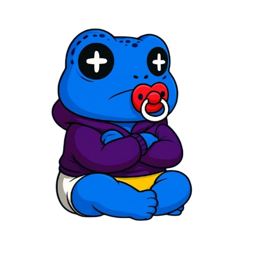 Bribbit baby frog with pacifier illustration